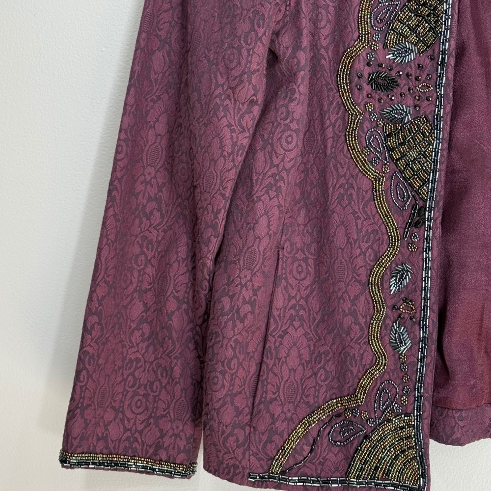 Chicos Purple Beaded Damask Open Front Jacket Size 0 XS S Ornate Evening Blazer - Picture 6 of 9